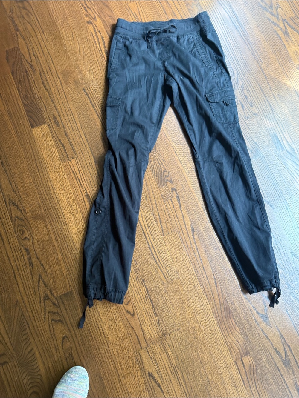 Women’s  Black Cargo light weight Jogger Pants - Drawstring waist with pockets